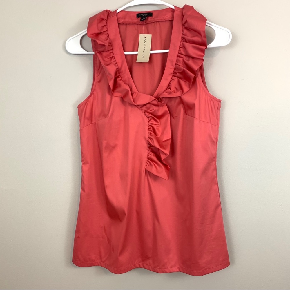 NWT Ann Taylor Peach Ruffle Neckline Top